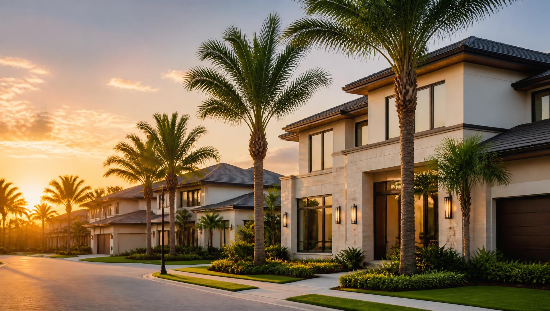 Comunidad residencial premium en Florida al atardecer